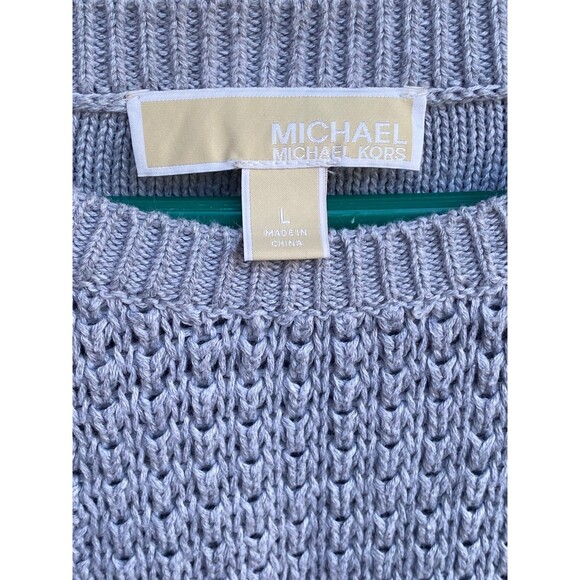 Michael Kors grey cotton blend cable knit sweater zipper accent size Large L - Picture 3 of 7